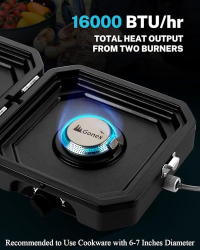 Gonex Camping Stove Propane, 2 Burner Portable Camp Stoves for Camping