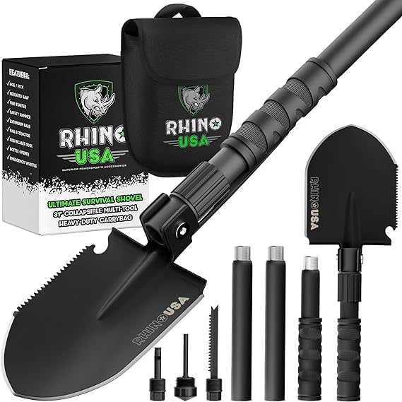 Rhino USA Folding Camping Shovel with Pick - Tactical Entrenching Tool
