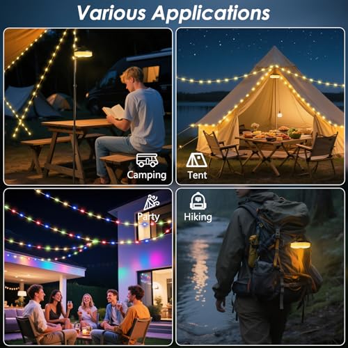 2 Pack Camping String Lights 4 in 1, 8 Modes Rechargeable Fairy Tent Lights