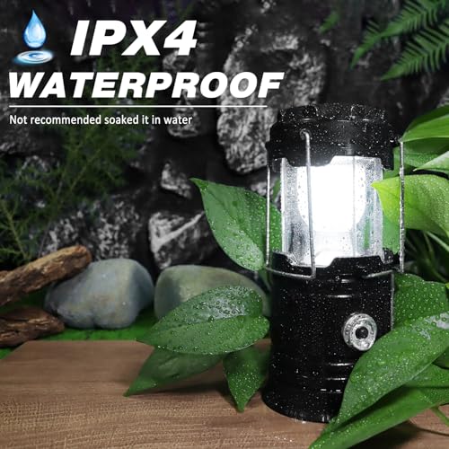 Solar Camping Lantern, DIBMS Collapsible LED Solar Rechargeable Lantern Flashlight Emergency Hanging Lights for Camping Hurricanes Power Outages Indoor Outdoor
