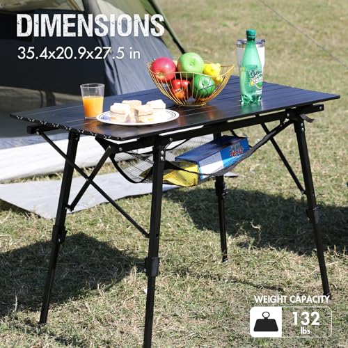 Portal Camping Table, Folding Aluminum Outdoor Table with Mesh Layer