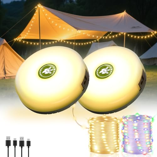 2-Pack 4-in-1 Rechargeable Camping String Lights