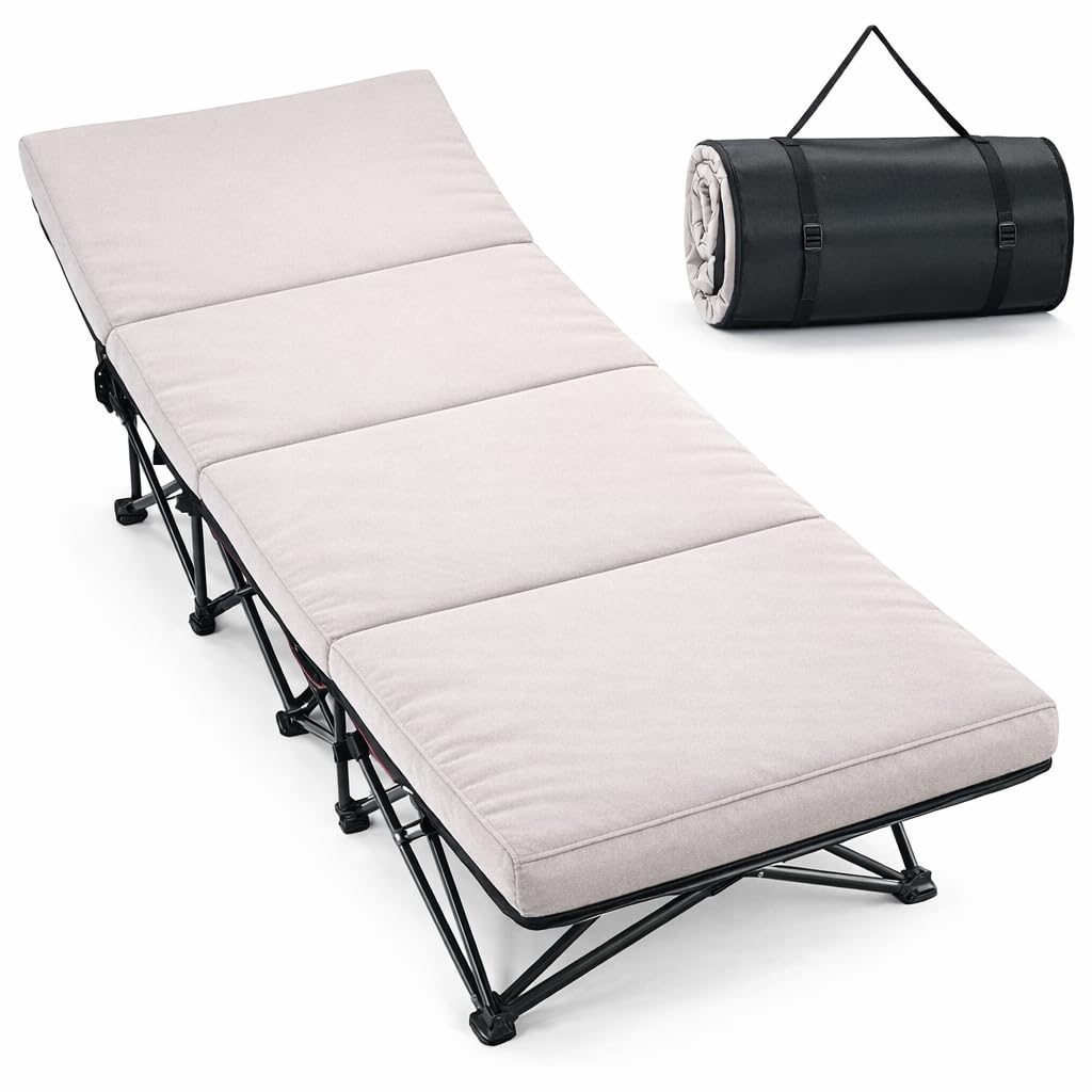 Heavy-Duty Folding Camping Cot with Mat for Adults