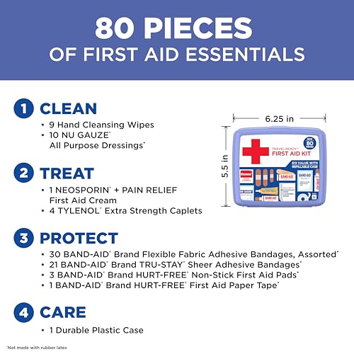 BAND-AID Brand Travel Ready Portable First Aid Kit, 80 Piece