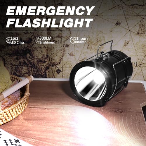 Solar Camping Lantern, DIBMS Collapsible LED Solar Rechargeable Lantern Flashlight Emergency Hanging Lights for Camping Hurricanes Power Outages Indoor Outdoor