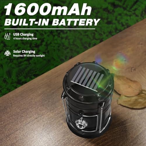 Solar Camping Lantern, DIBMS Collapsible LED Solar Rechargeable Lantern Flashlight Emergency Hanging Lights for Camping Hurricanes Power Outages Indoor Outdoor
