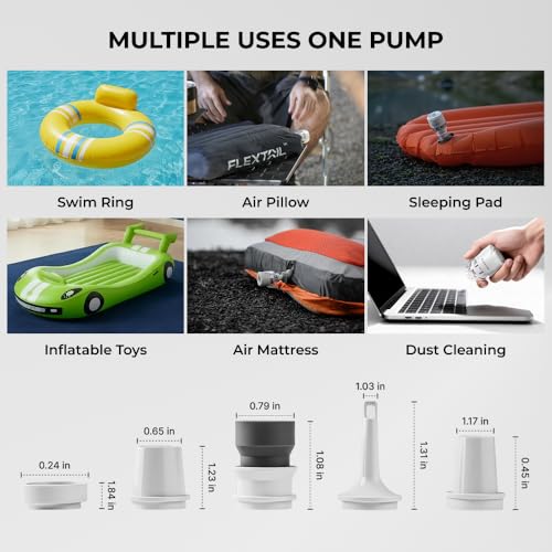 FLEXTAILGEAR Tiny Pump 3X Portable Air Pump for Inflatables, Advanced Low Noise Design, Air Mattress Pump with 5-Mode Light, Electric Air Pump for Camping Gear Pool Floats Sleeping Pads