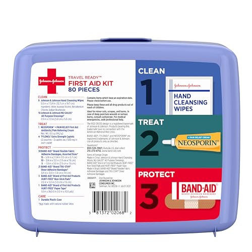 BAND-AID Brand Travel Ready Portable First Aid Kit, 80 Piece