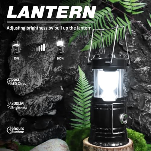 Solar Camping Lantern, DIBMS Collapsible LED Solar Rechargeable Lantern Flashlight Emergency Hanging Lights for Camping Hurricanes Power Outages Indoor Outdoor