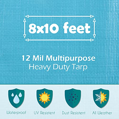 Heavy Duty Tarp – Waterproof, 12mil Thick Tarp Cover - UV Resistant, Rip & Tear Proof with Metal Grommets – Multipurpose Use for Camping, Tent, Boat, RV, Car