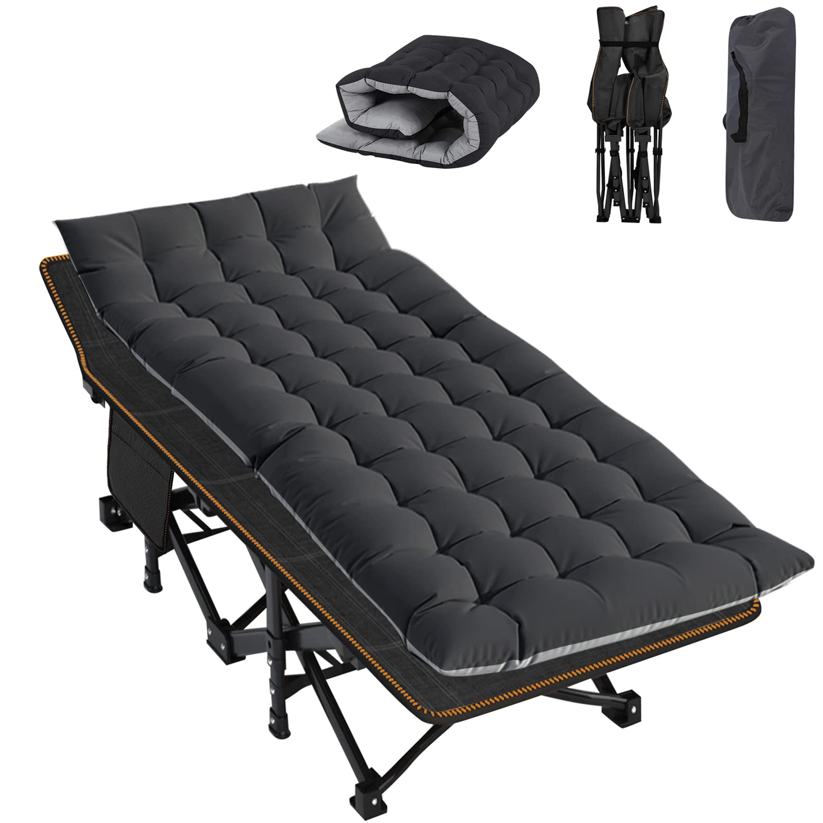 Heavy-Duty Folding Camping Cot with Mat for Adults