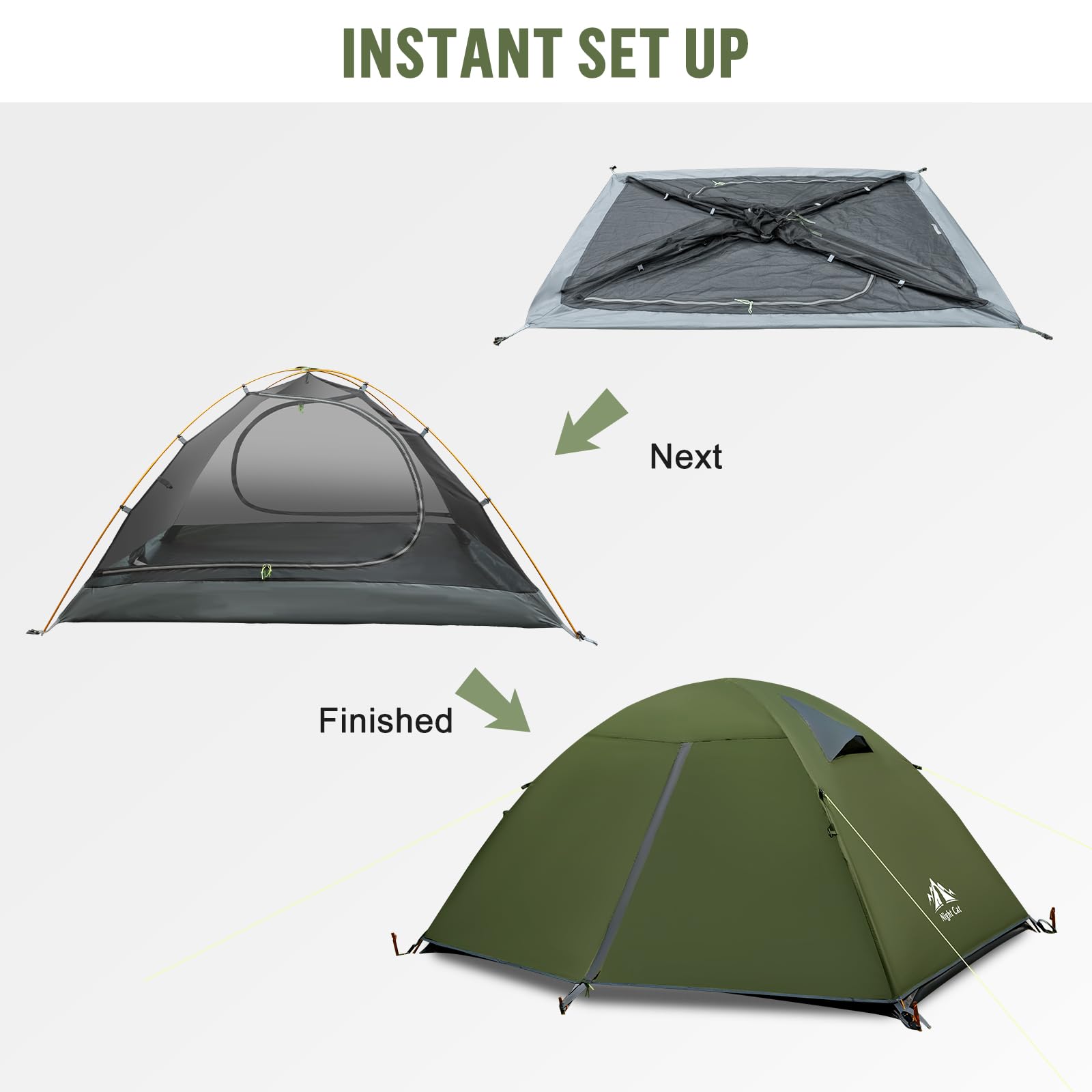 Night Cat 2-Persons Backpacking Tent: Waterproof Lightweight Camping Tent for Two People Hiking Outdoor Mountain with Aluminum Poles and Rainfly Green