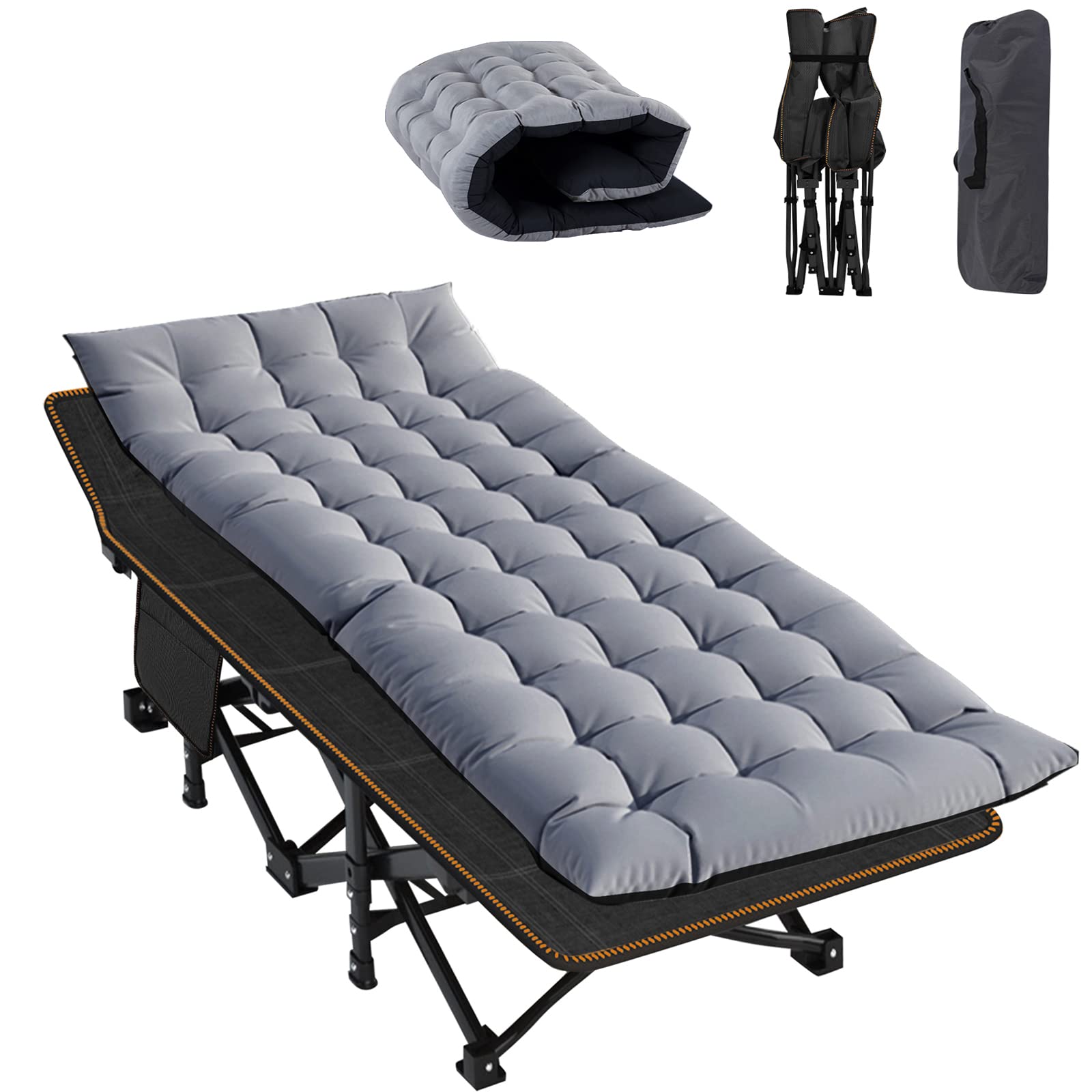 Heavy-Duty Folding Camping Cot with Mat for Adults