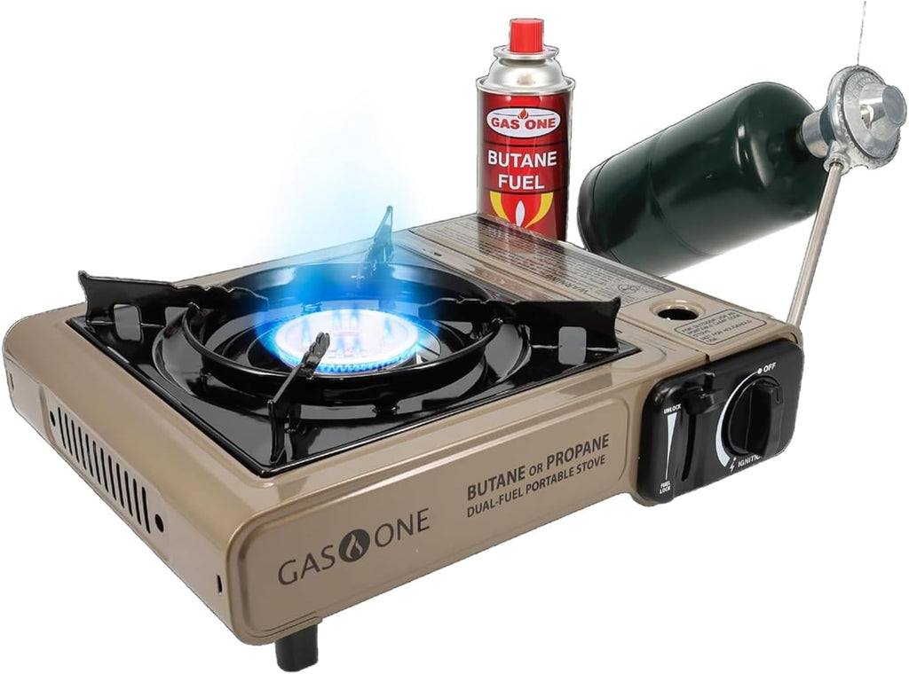 Gas One Propane or Butane Stove Dual Fuel Stove Portable Camping Stove - Patented - with Carrying Case Great for Emergency Preparedness Kit