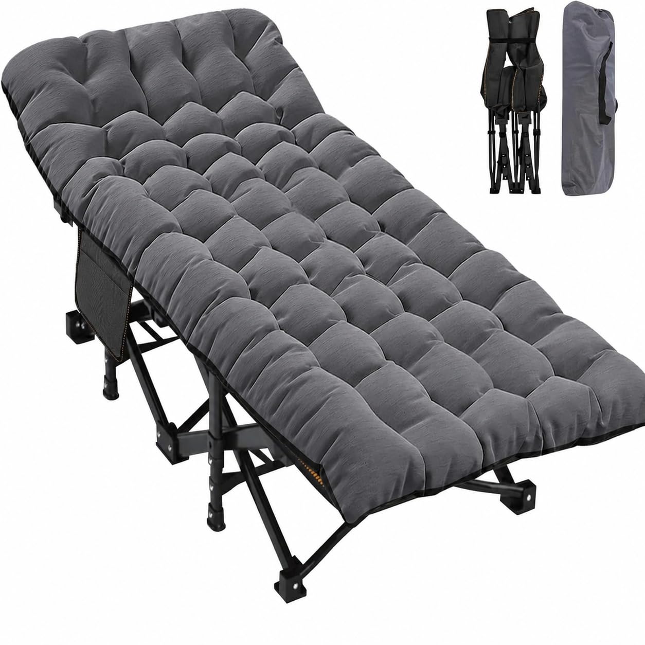 Heavy-Duty Folding Camping Cot with Mat for Adults