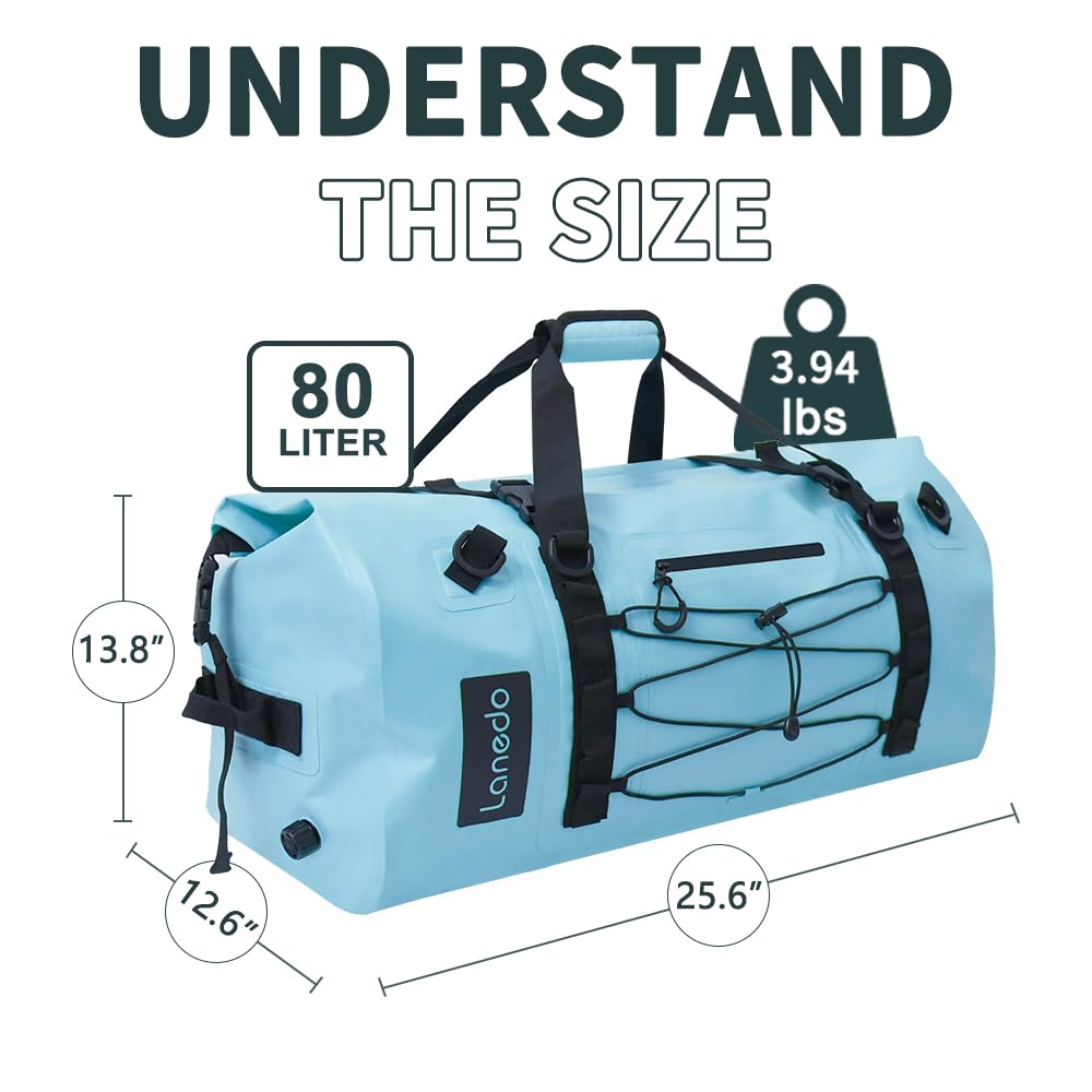 Lanedo 80L Dry Bag Large Waterproof Bag Roll-Top Heavy Duty Fishing Duffel Bag with Durable Straps & Handles for Kayaking Paddle boarding Boating Rafting Fishing