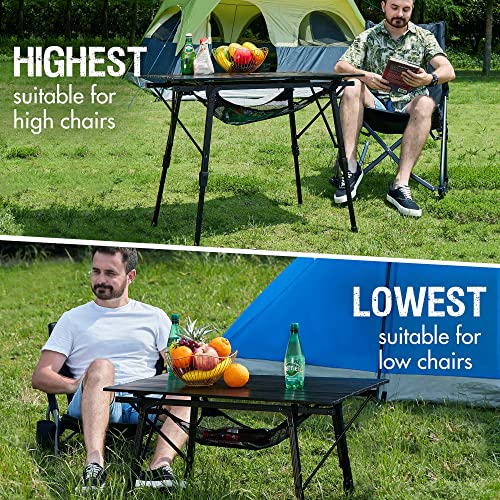 Portal Camping Table, Folding Aluminum Outdoor Table with Mesh Layer