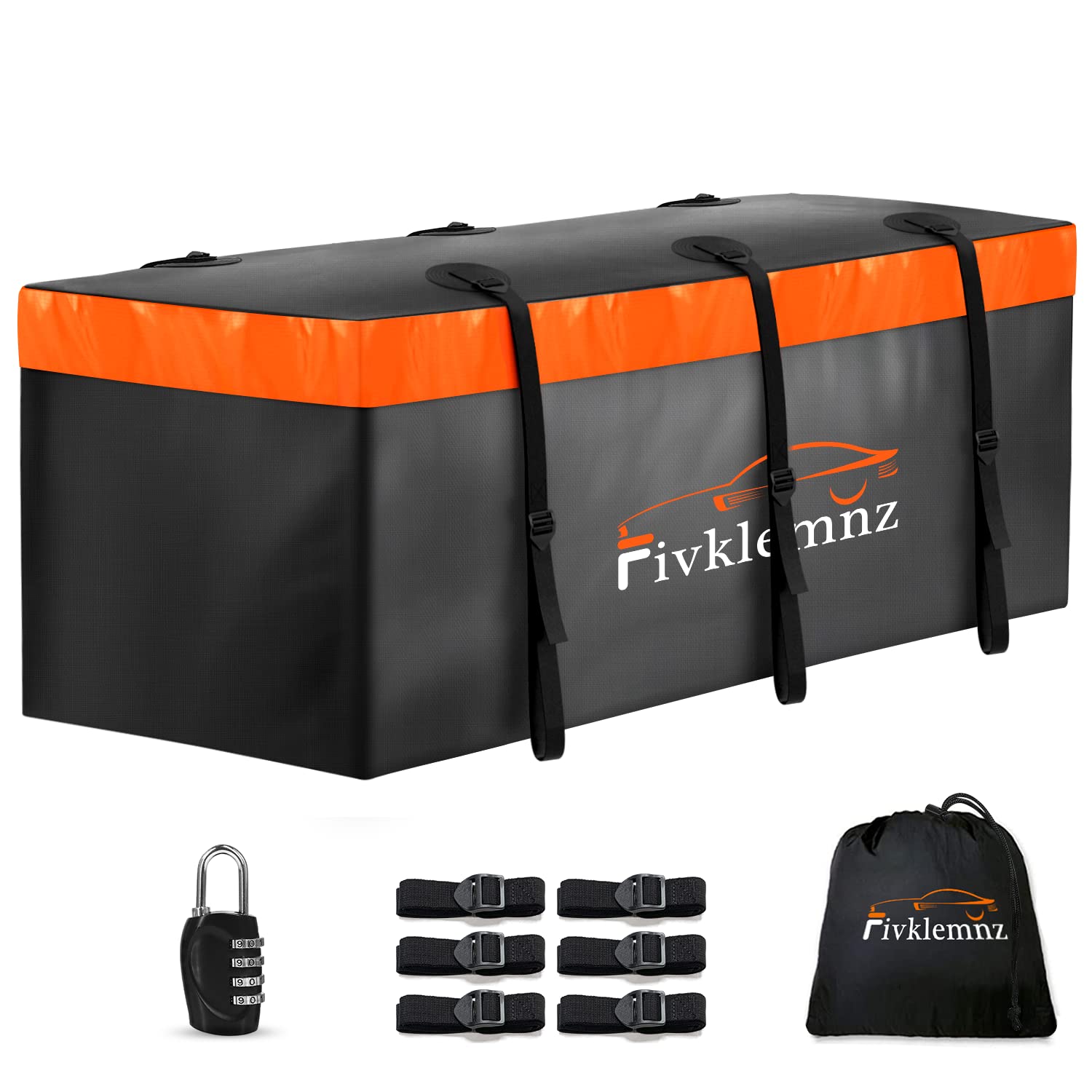 FIVKLEMNZ Car Rooftop Cargo Carrier Roof Bag Waterproof for All Top of Vehicle with/Without Rack Includes Topper Anti-Slip Mat + Reinforced Straps + 6 Door Hooks + Luggage Lock