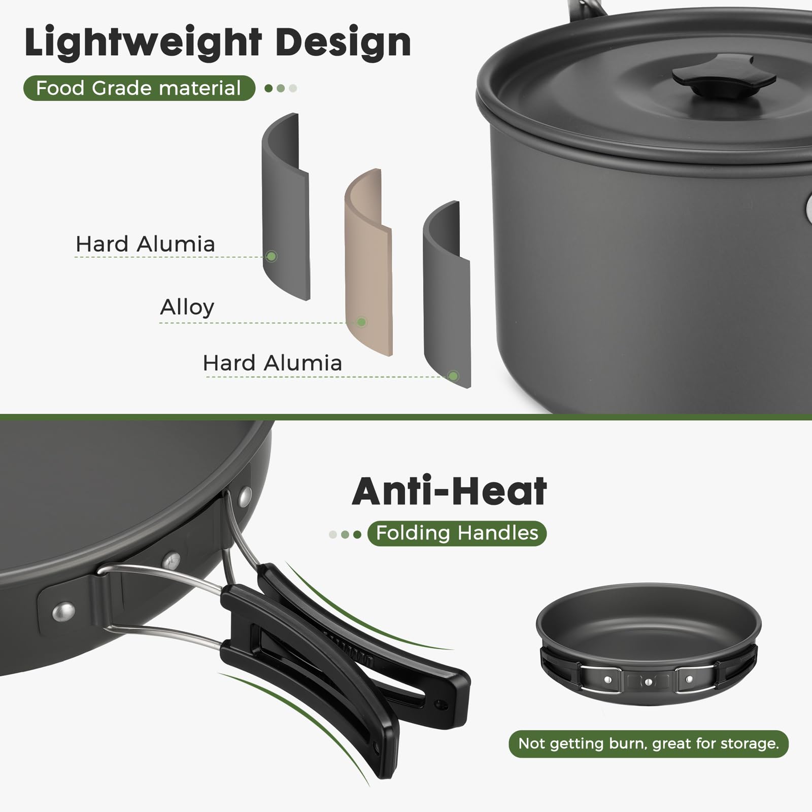 THTYBROS 43-Piece Camping Cookware Set,Large Mess Kit for 6 Persons,with 4.75QT Pot,2.1QT Kettle,Frying Pan,Cups,Utensils and Tableware,Heavy Duty Aluminum Cook Set for Outdoor Camping,Hiking,Picnic
