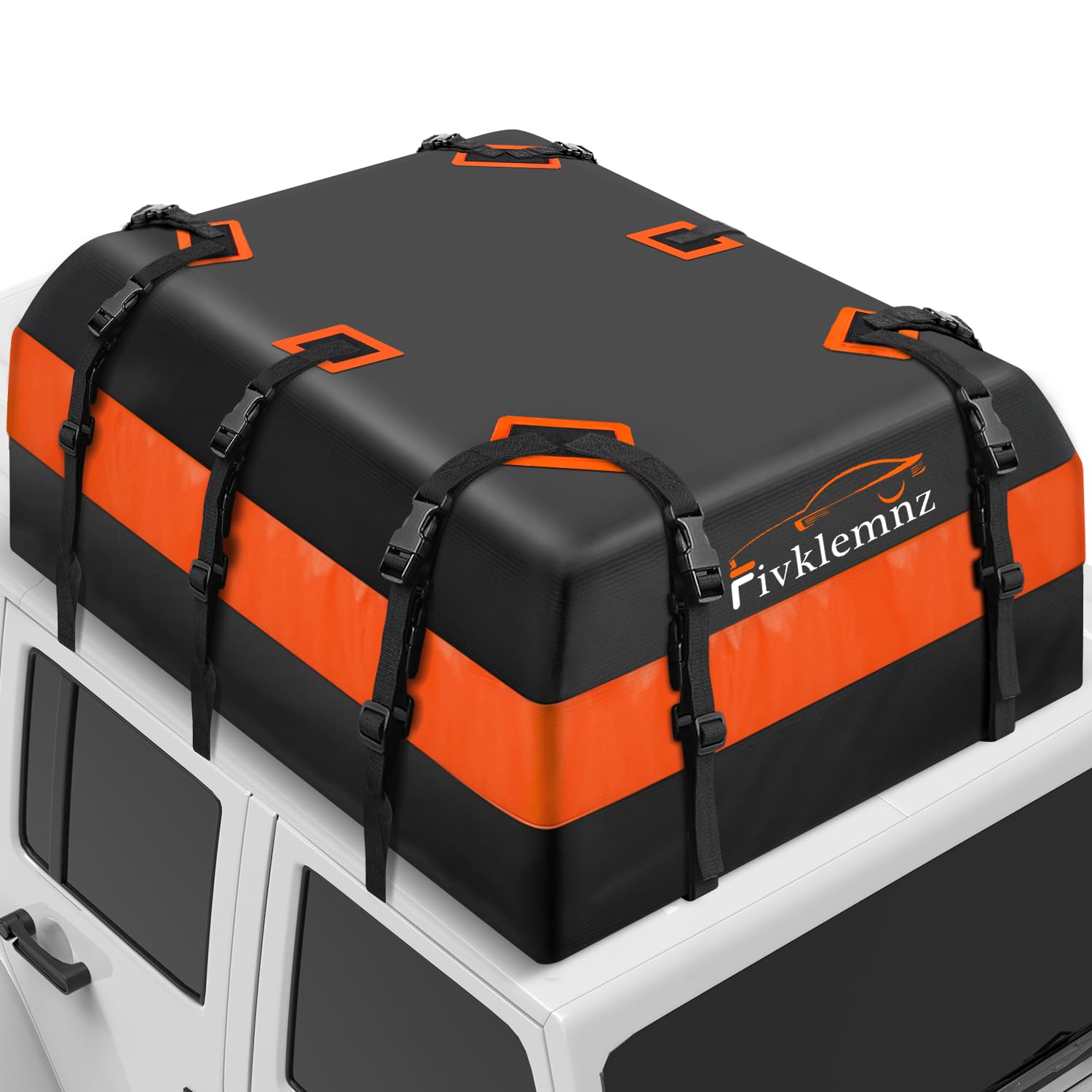 FIVKLEMNZ Car Rooftop Cargo Carrier Roof Bag Waterproof for All Top of Vehicle with/Without Rack Includes Topper Anti-Slip Mat + Reinforced Straps + 6 Door Hooks + Luggage Lock