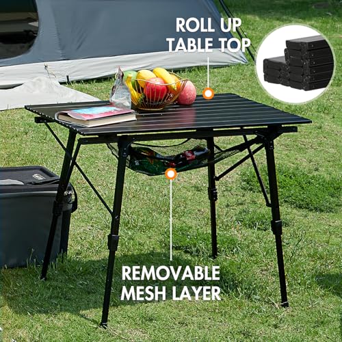 Portal Camping Table, Folding Aluminum Outdoor Table with Mesh Layer