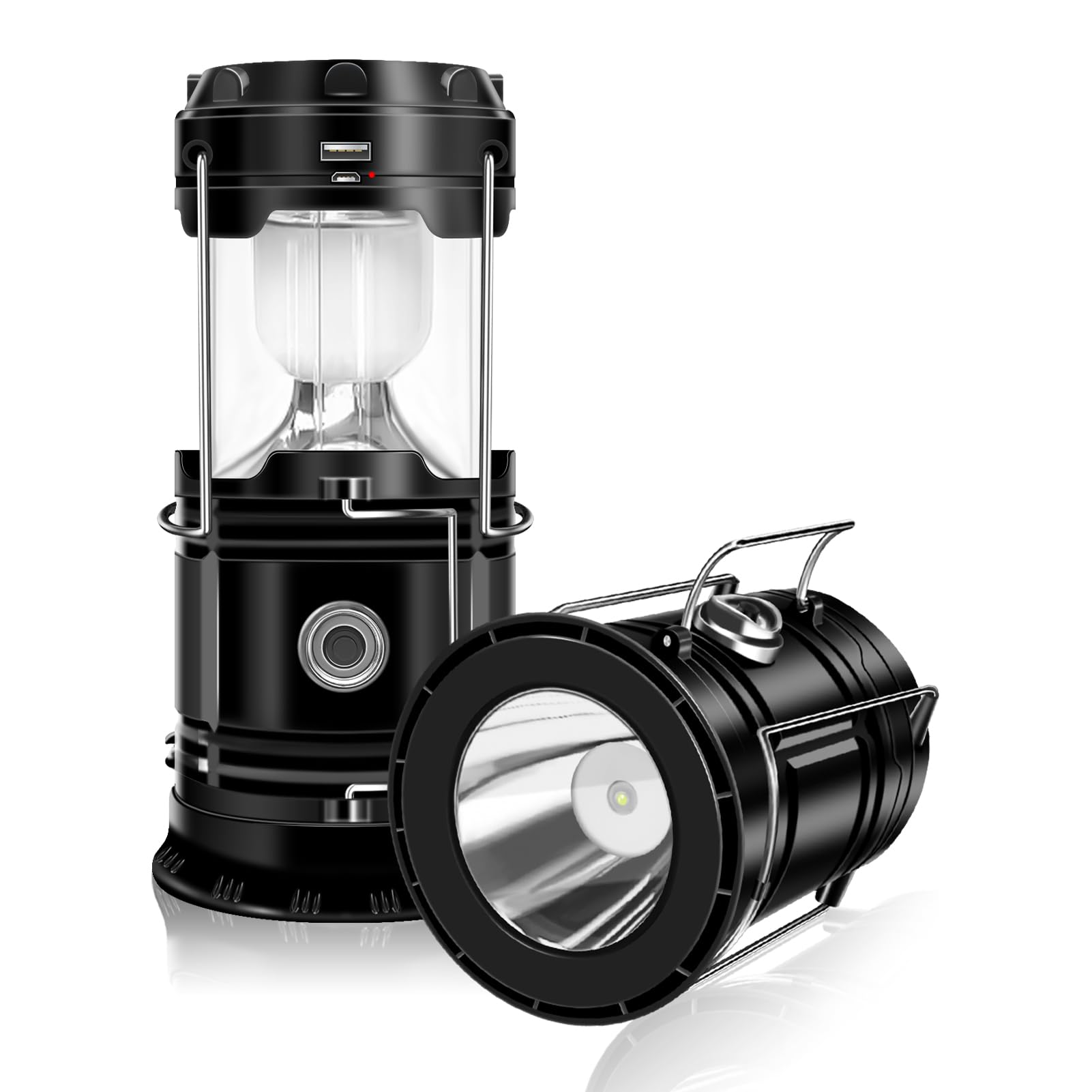 Solar Camping Lantern, DIBMS Collapsible LED Solar Rechargeable Lantern Flashlight Emergency Hanging Lights for Camping Hurricanes Power Outages Indoor Outdoor