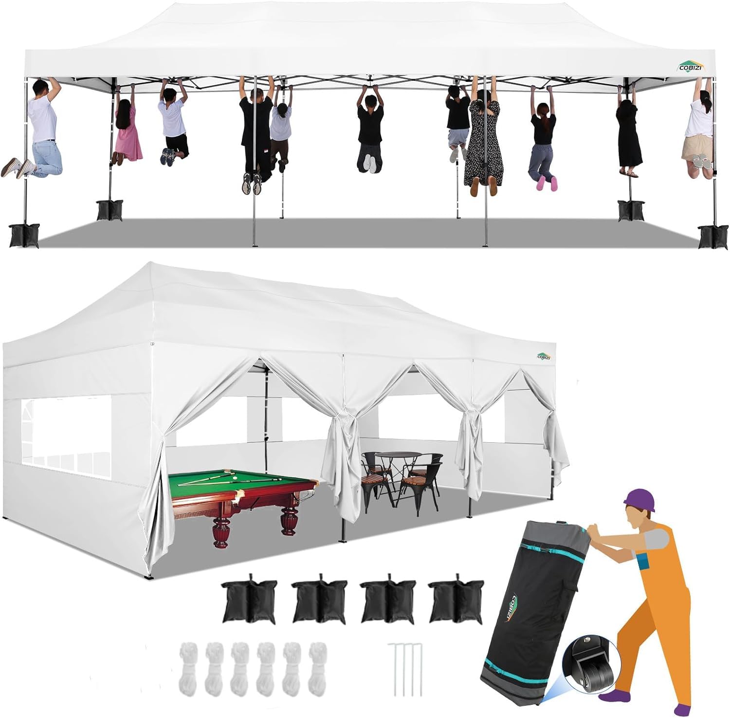 COBIZI Heavy Duty Pop up Canopy Tent with Sidewalls Commercial Canopy