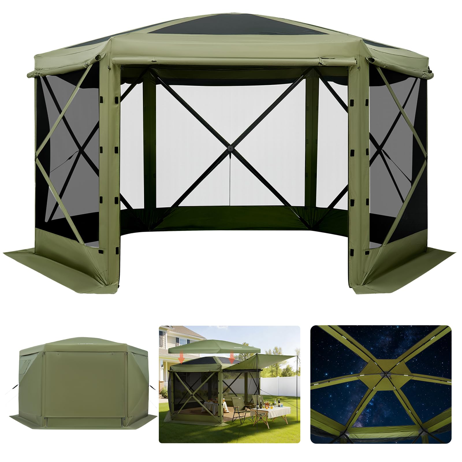 VEVOR 12x12ft Pop Up Gazebo Tent with Privacy Panels, Mosquito Netting & Removable Wind Cloths, 6-Sided Outdoor Canopy for Patio