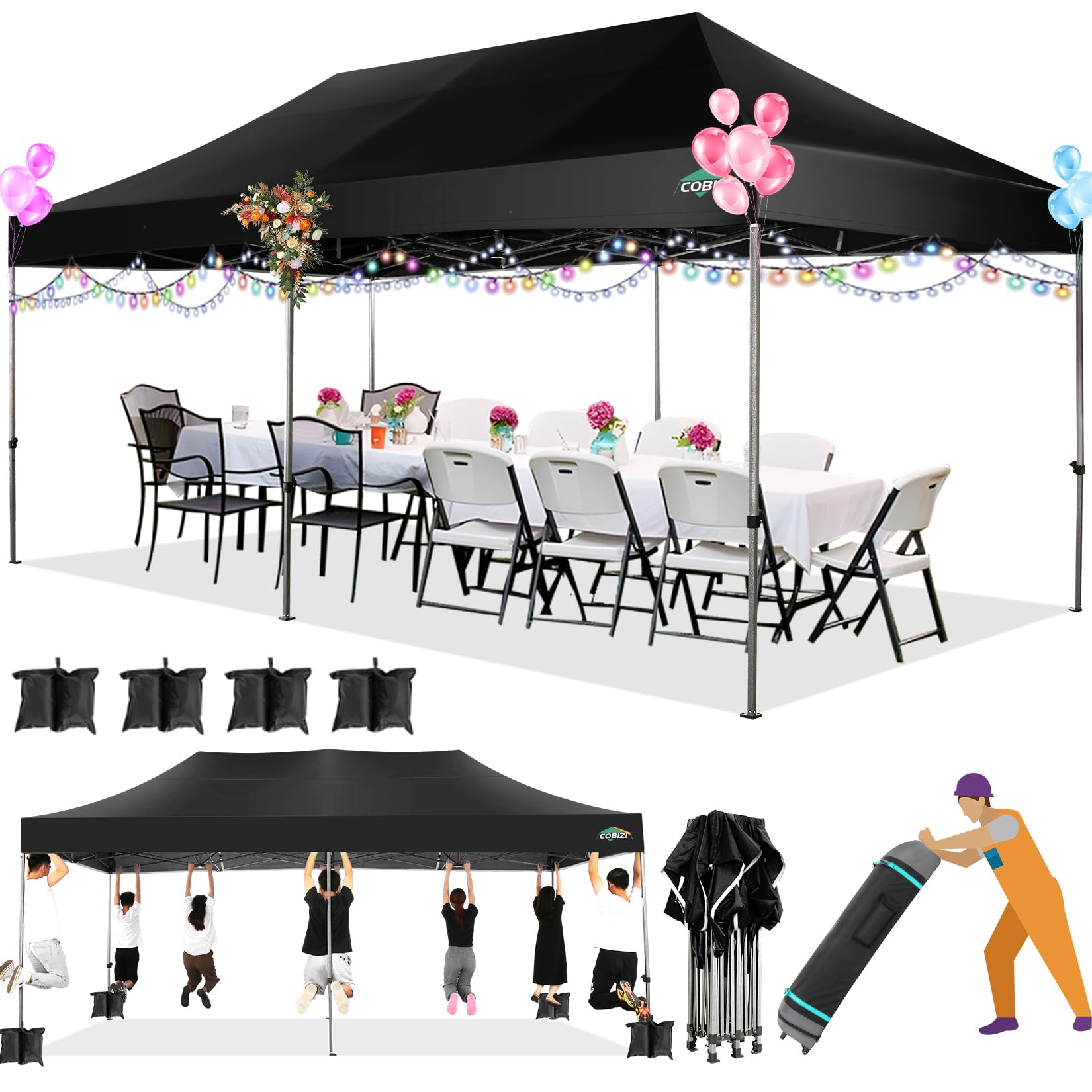 COBIZI Heavy Duty Pop up Canopy Tent with Sidewalls Commercial Canopy