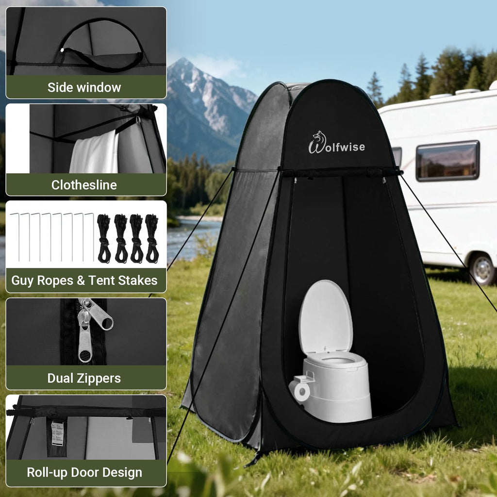 Wolfwise Pop Up Shower Tent for Camping Essentials, Portable Instant Changing Tent with Ventilation Window & Carry Bag, Privacy Dressing Room Bathroom Toilet for Beach, Outdoor