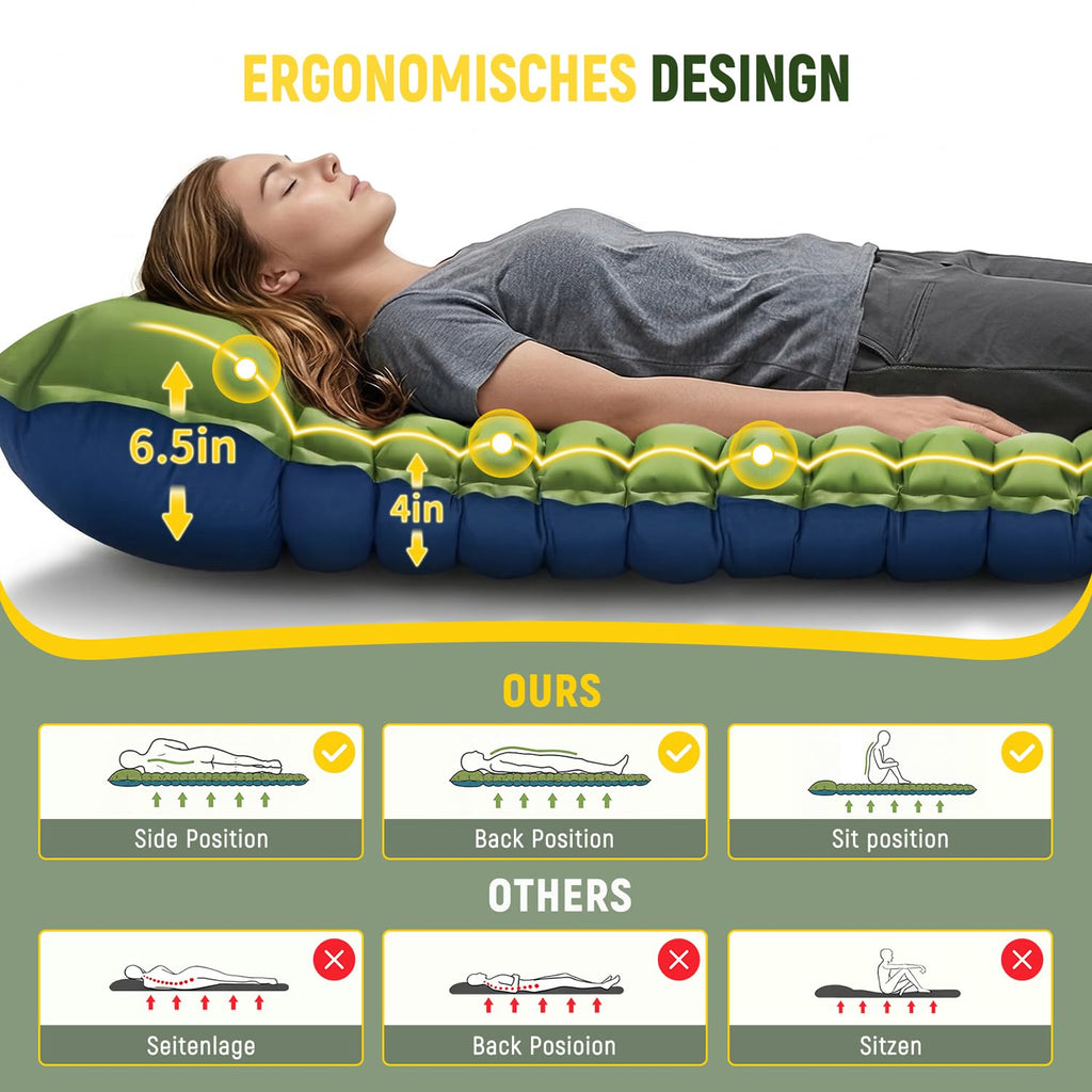 Myxslop Sleeping Pad for Camping, 4" Extra-Thick 2 Person Inflatable Camping Mattress with Built-in Pillow & Foot Pump, Compact Sleeping Mat for Outdoor Tent, Backpacking, Hiking and Car Travel