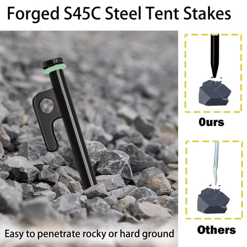 12-Pack 10-Inch Steel Tent Stakes with Hammer and Pouch