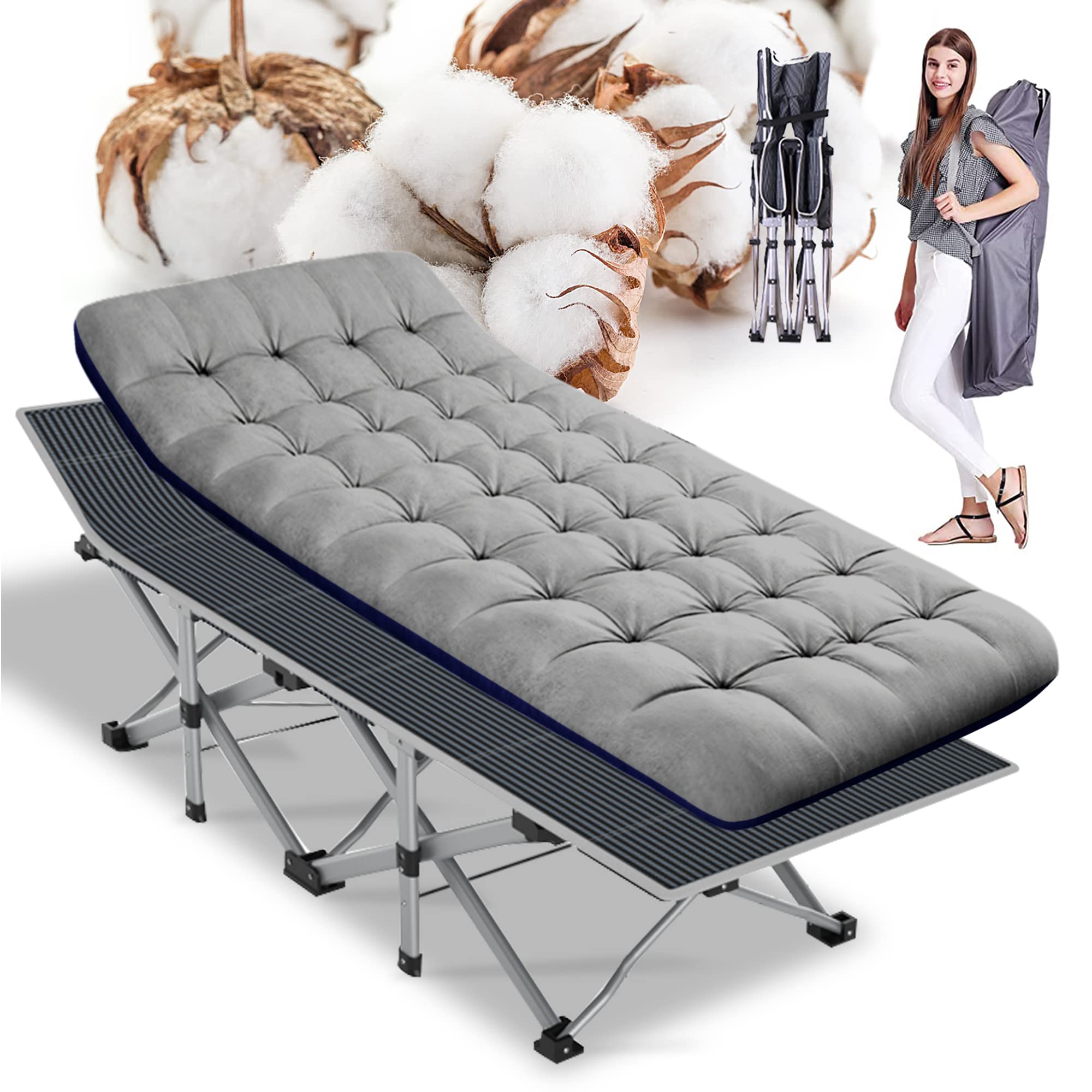 Heavy-Duty Folding Camping Cot with Mat for Adults
