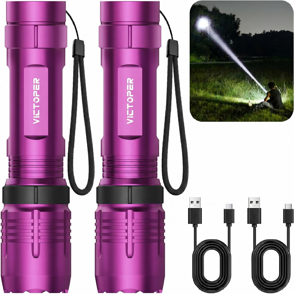 Victoper LED Flashlight 2 Pack, Bright Tactical Torch High Lumens 5 Modes, Waterproof Zoomable Flash Light for Outdoor, Birthday Gifts for Men, Dorm Room Hiking Camping Essentials Gear for Guys