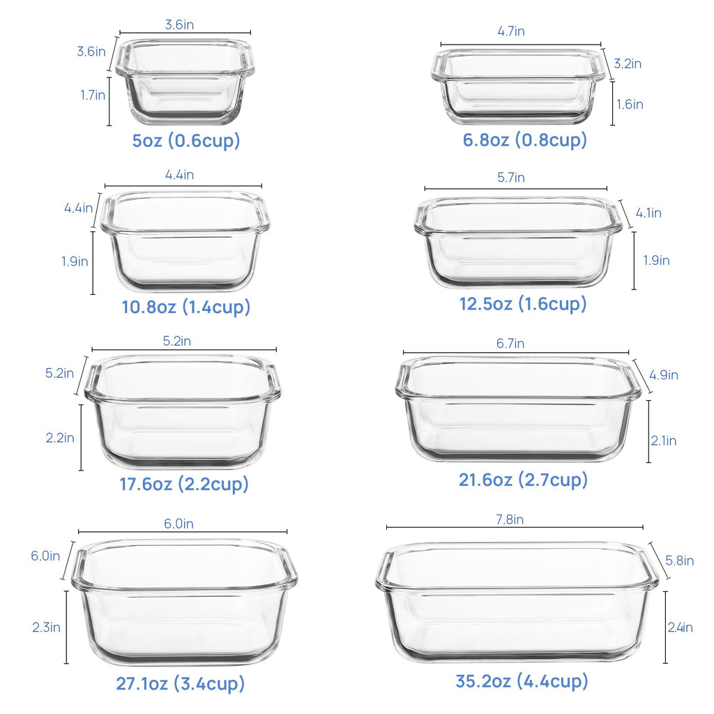 Vtopmart 8 Pack Glass Food Storage Containers with Lids