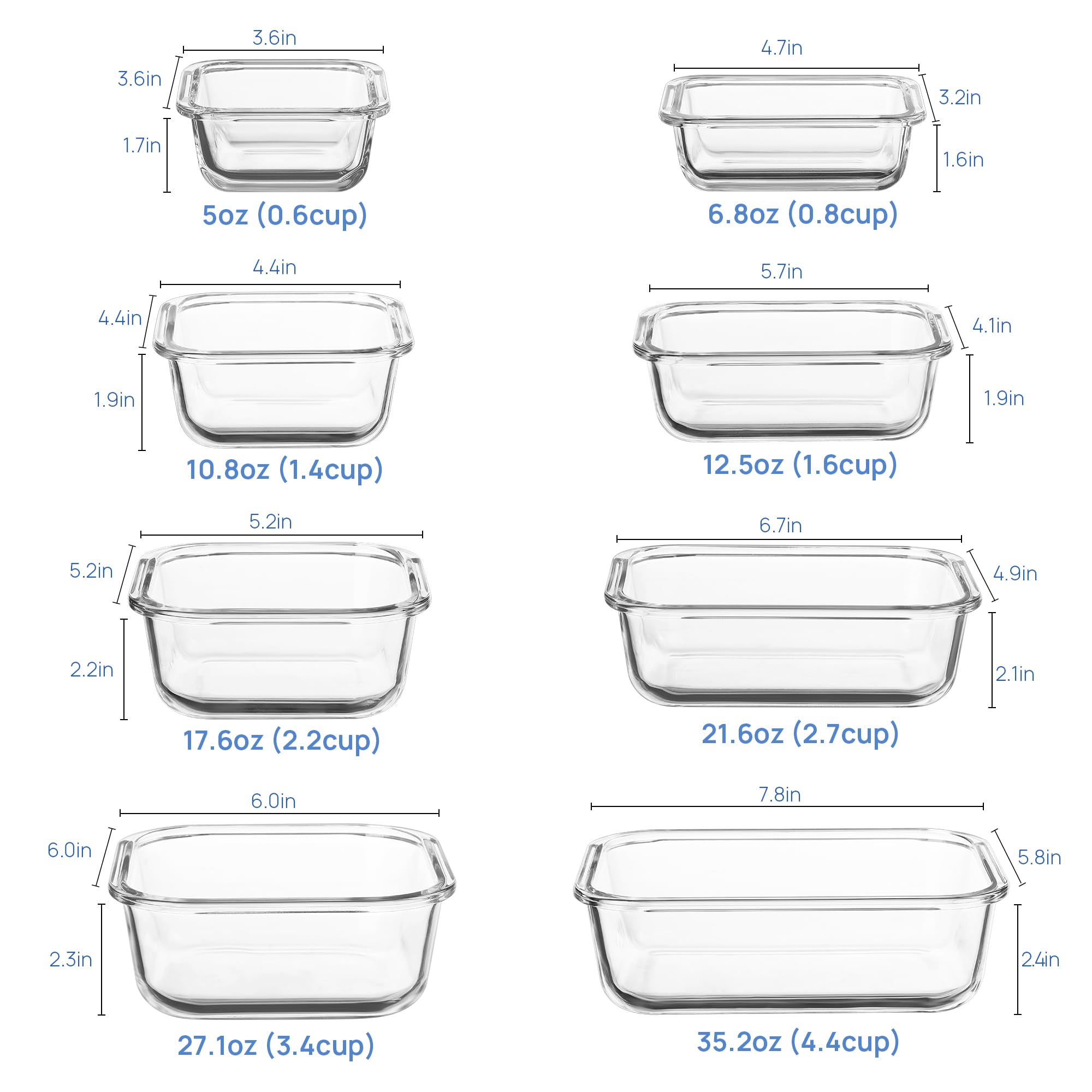 Vtopmart 8 Pack Glass Food Storage Containers with Lids