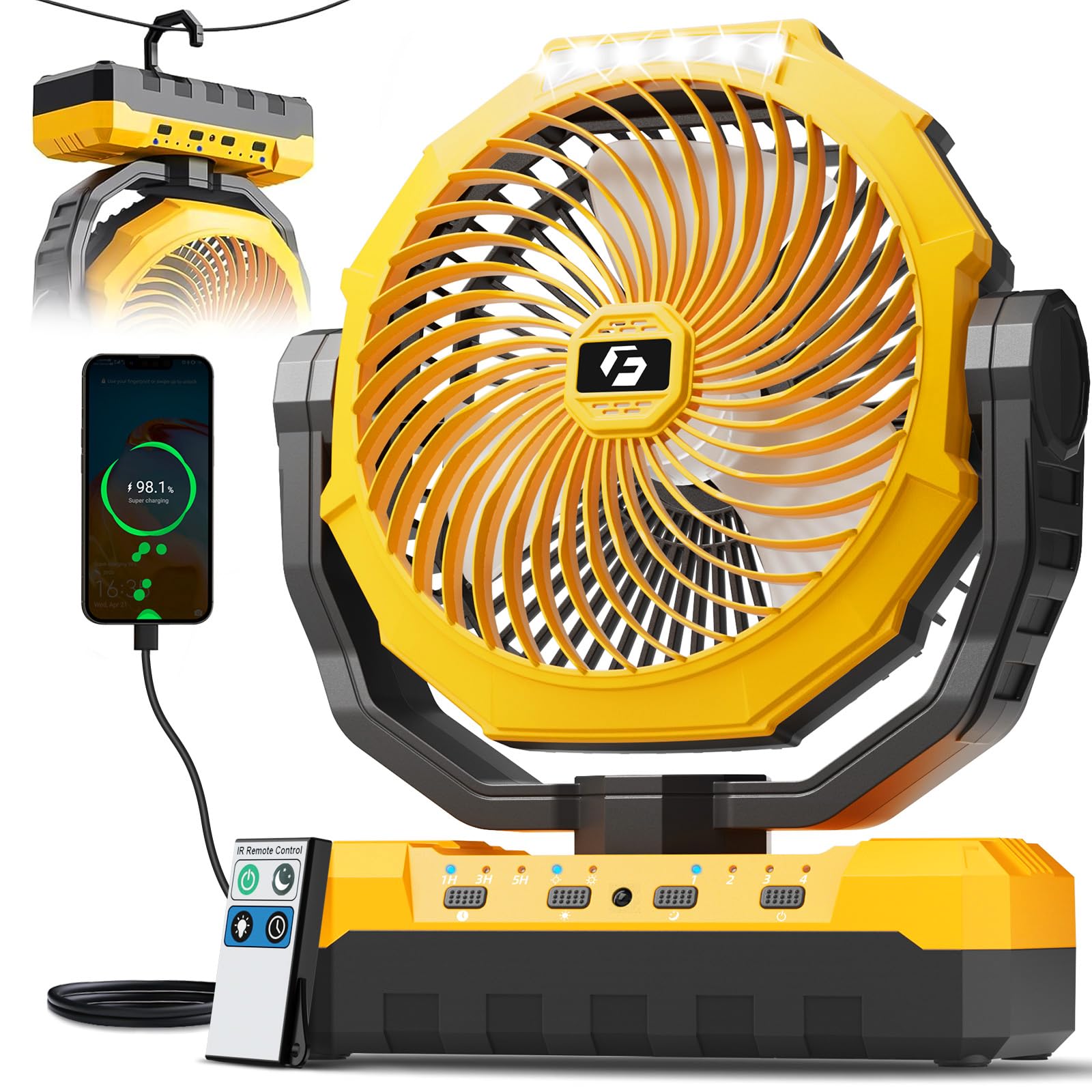 FRIZCOL 3-in-1 Camping Fan - Portable Fans Rechargeable - 24000mAh Battery Powered Fan with Light & Remote for Indoor, Outdoor, Tent, Travel, Fishing, Jobsite, Gifts for Men Dad Him