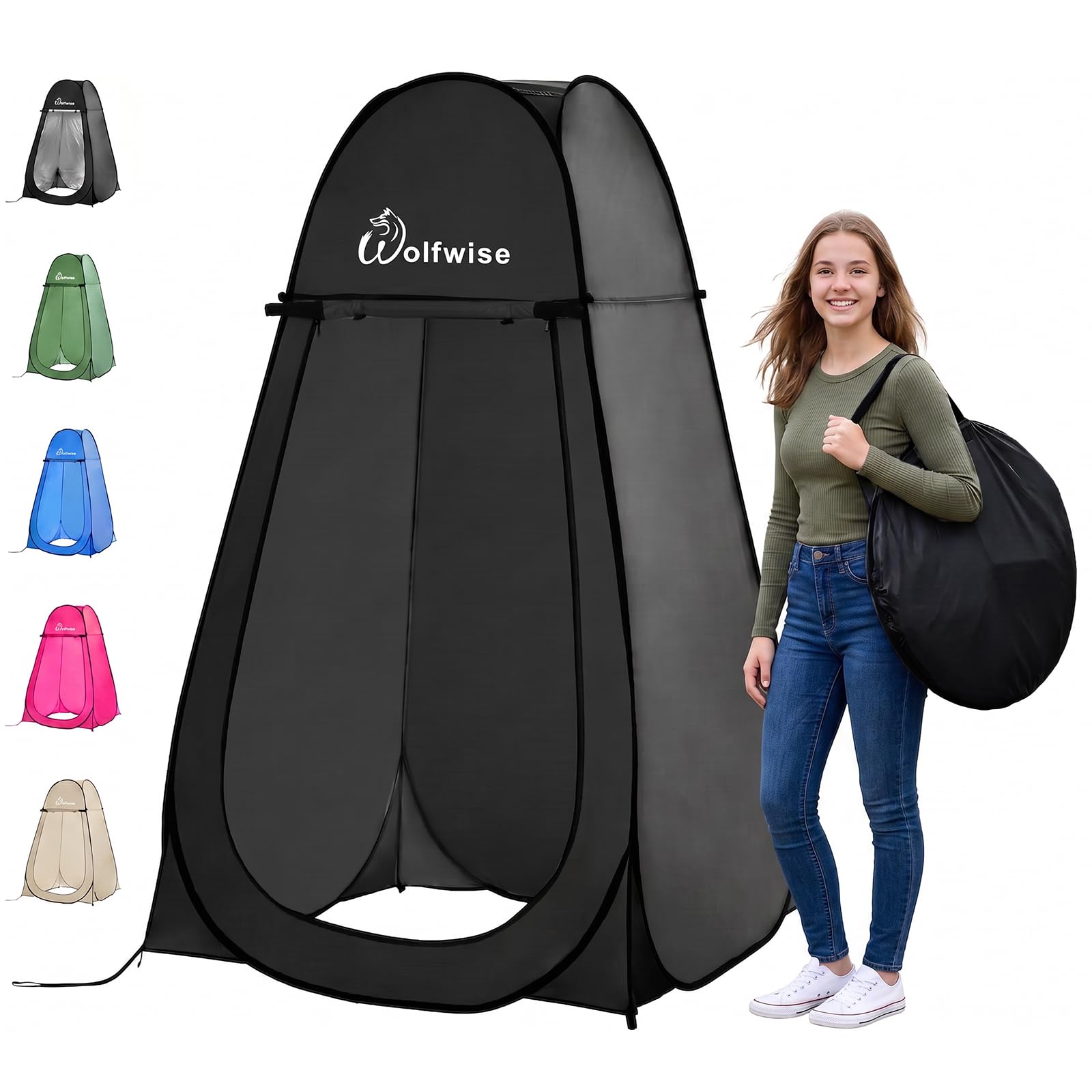 Wolfwise Pop Up Shower Tent for Camping Essentials, Portable Instant Changing Tent with Ventilation Window & Carry Bag, Privacy Dressing Room Bathroom Toilet for Beach, Outdoor