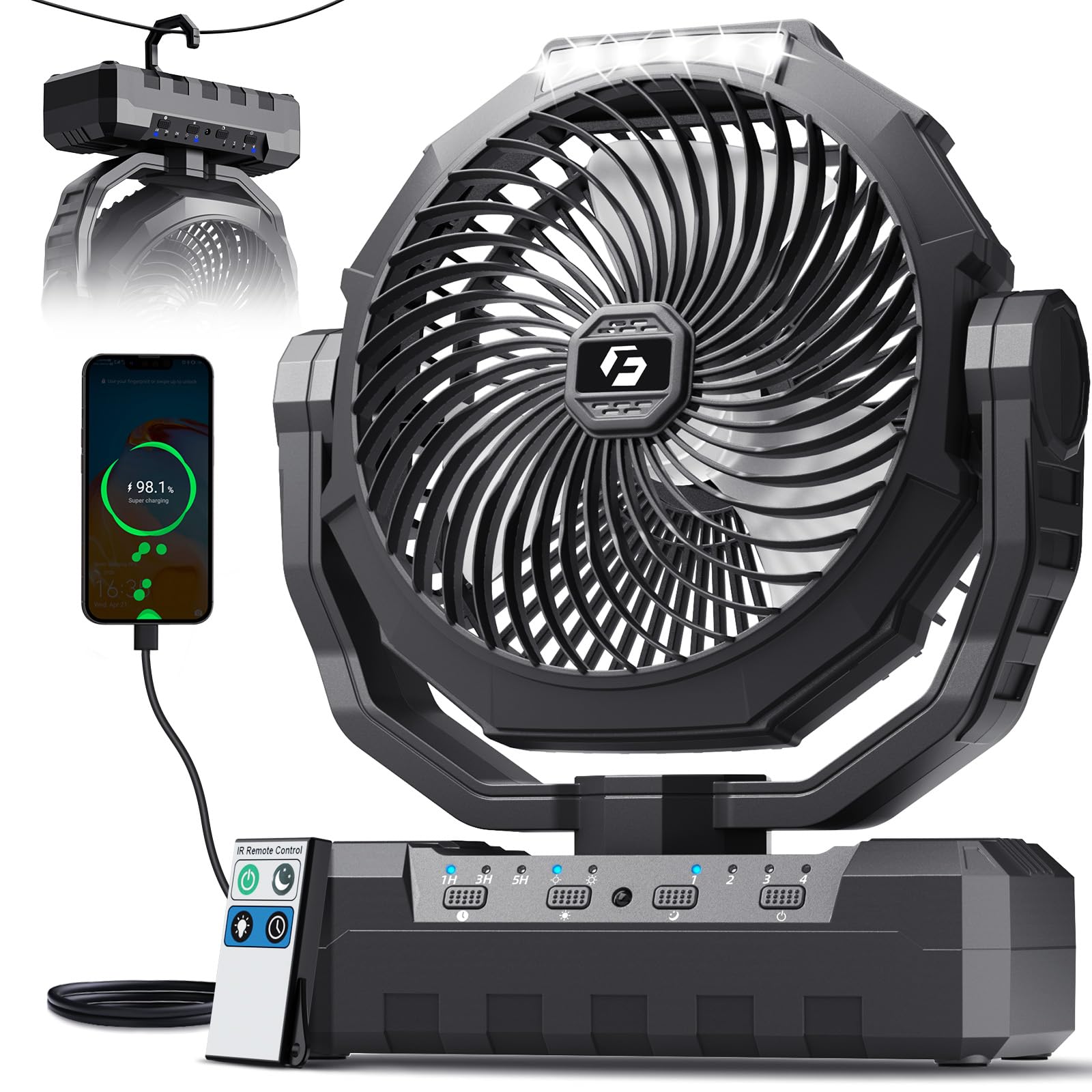 FRIZCOL 3-in-1 Camping Fan - Portable Fans Rechargeable - 24000mAh Battery Powered Fan with Light & Remote for Indoor, Outdoor, Tent, Travel, Fishing, Jobsite, Gifts for Men Dad Him