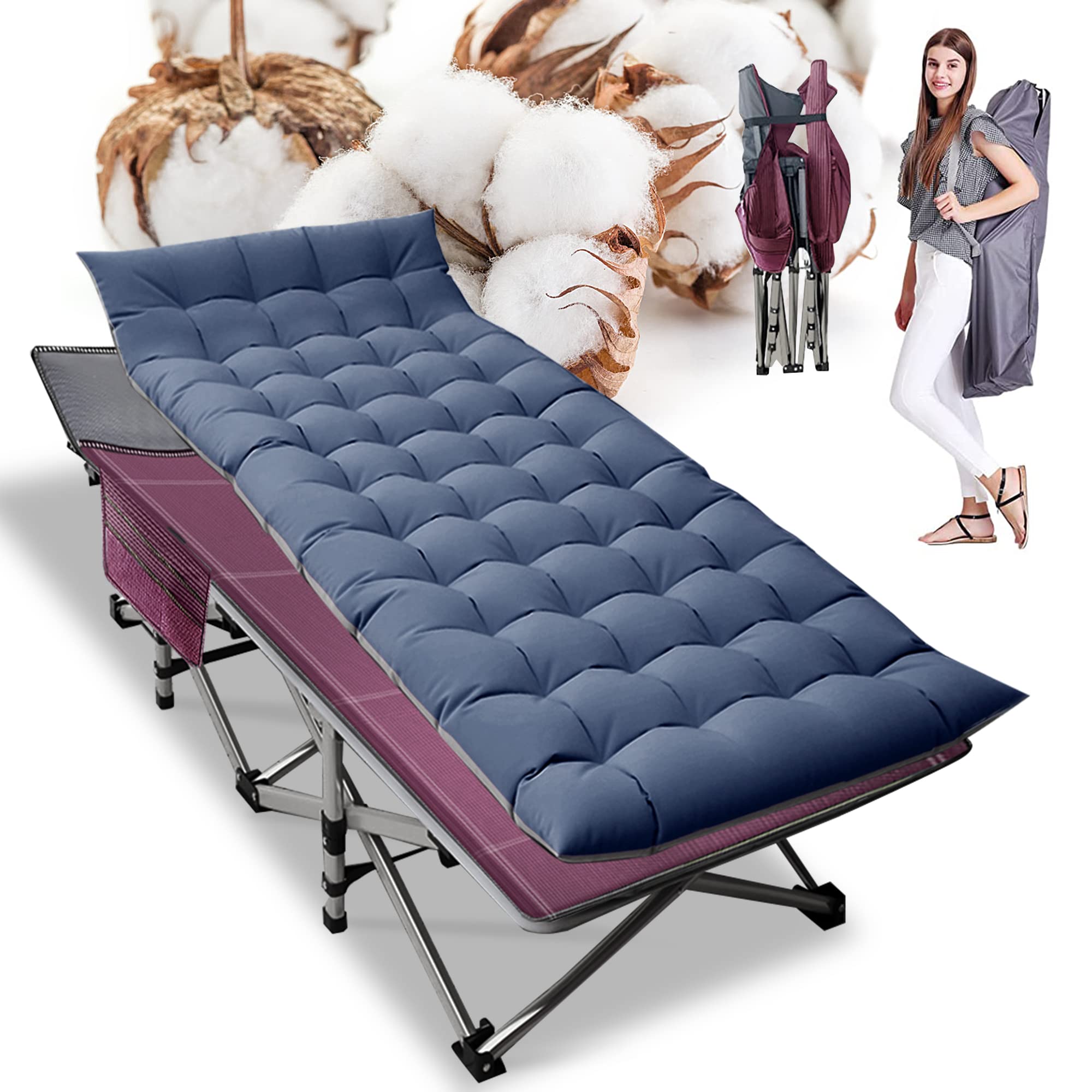 Heavy-Duty Folding Camping Cot with Mat for Adults