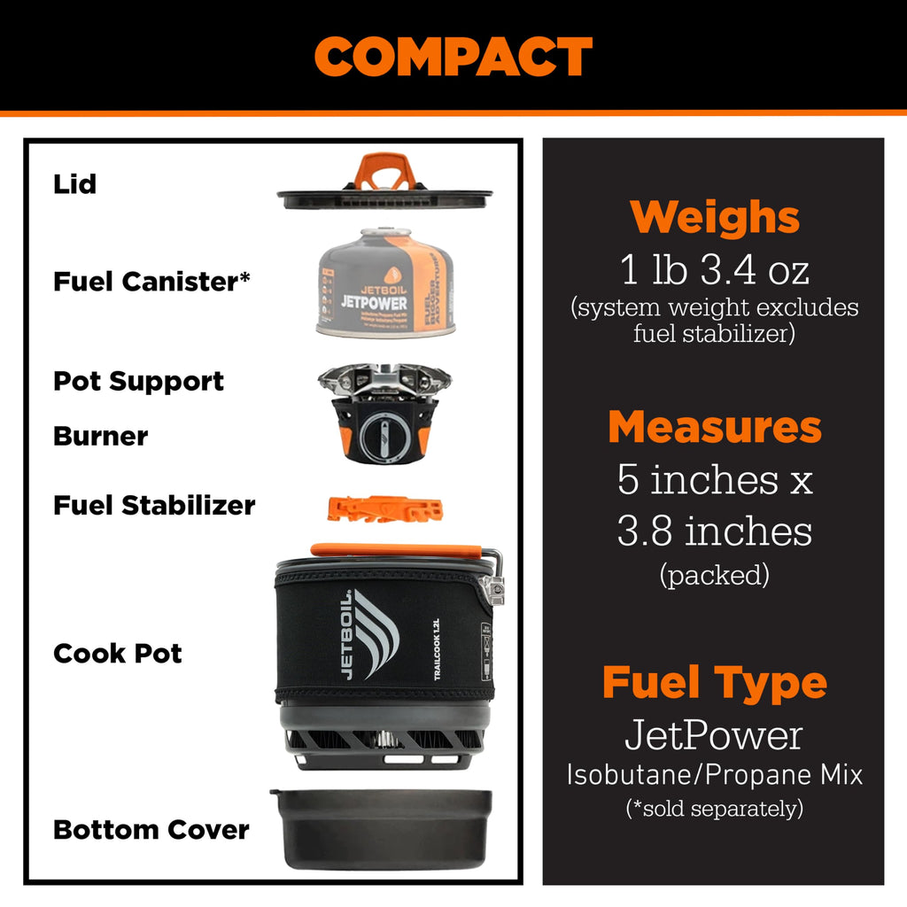 Jetboil TrailCook 1.2L Camping and Backpacking Stove Cooking System with Adjustable Heat Control, New for 2026