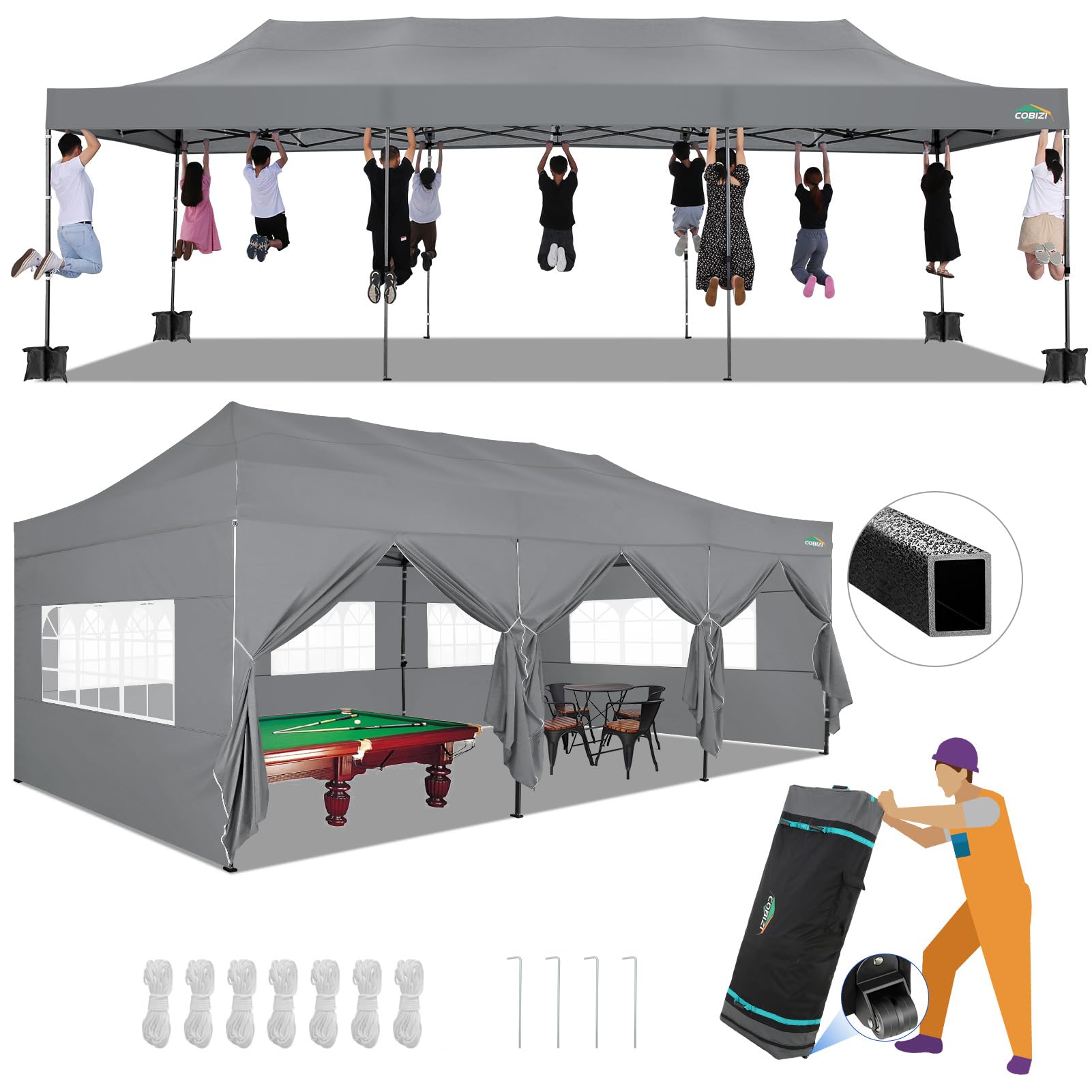 COBIZI Heavy Duty Pop up Canopy Tent with Sidewalls Commercial Canopy