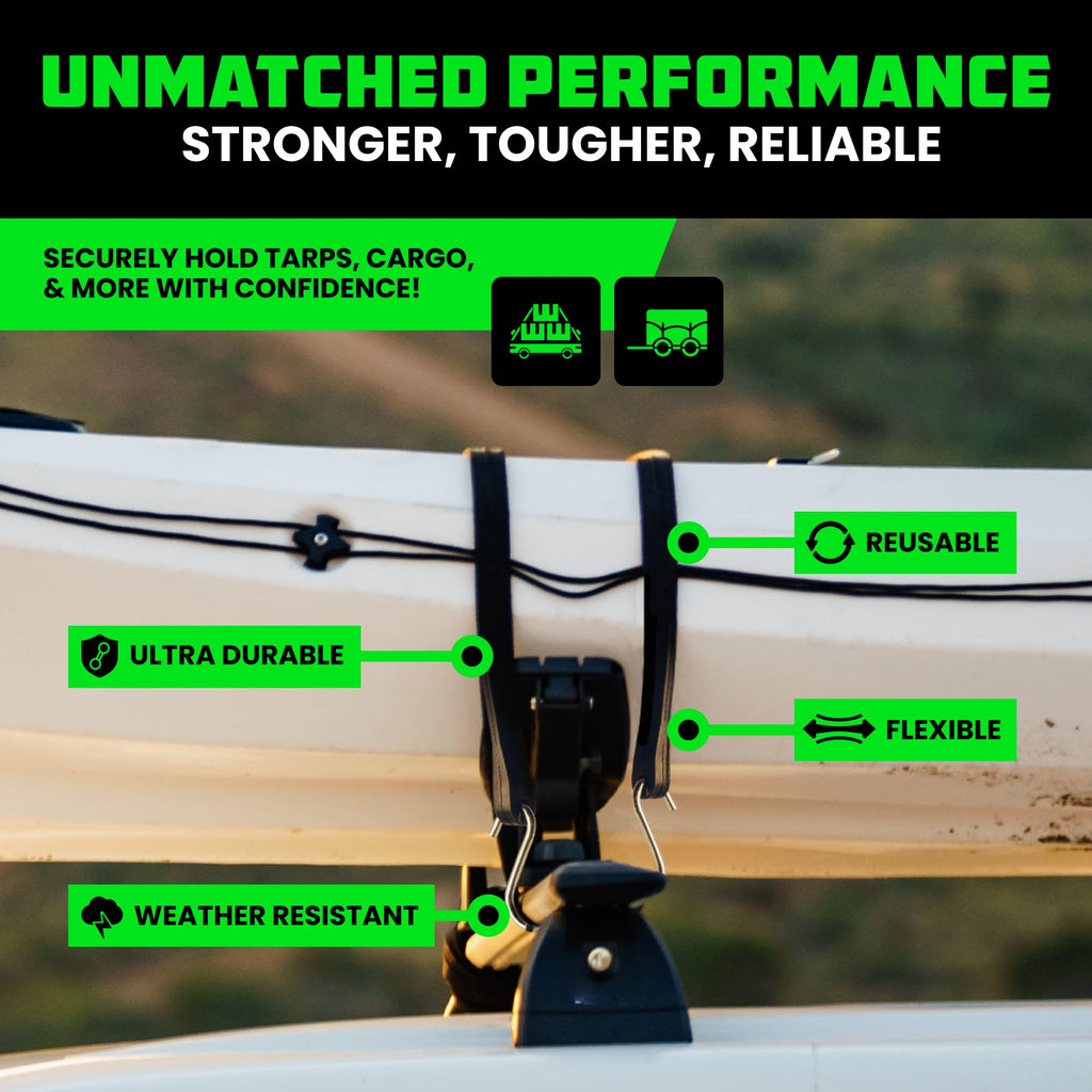 Rhino USA Bungee Cords with Hooks - Heavy Duty Outdoor Assorted
