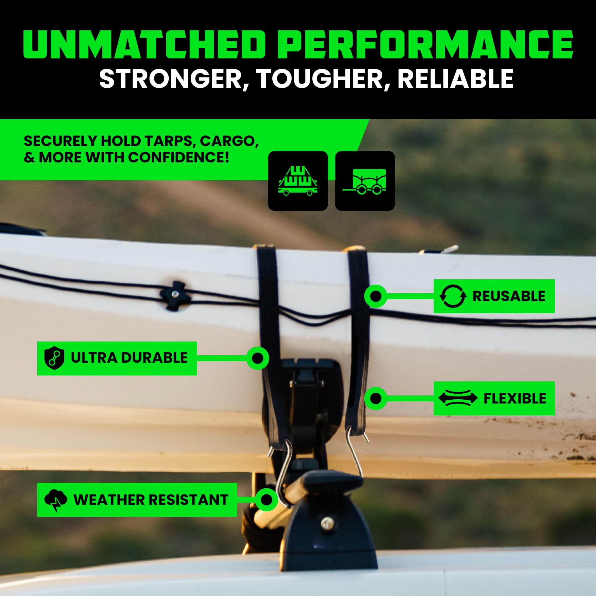 Rhino USA Bungee Cords with Hooks - Heavy Duty Outdoor Assorted