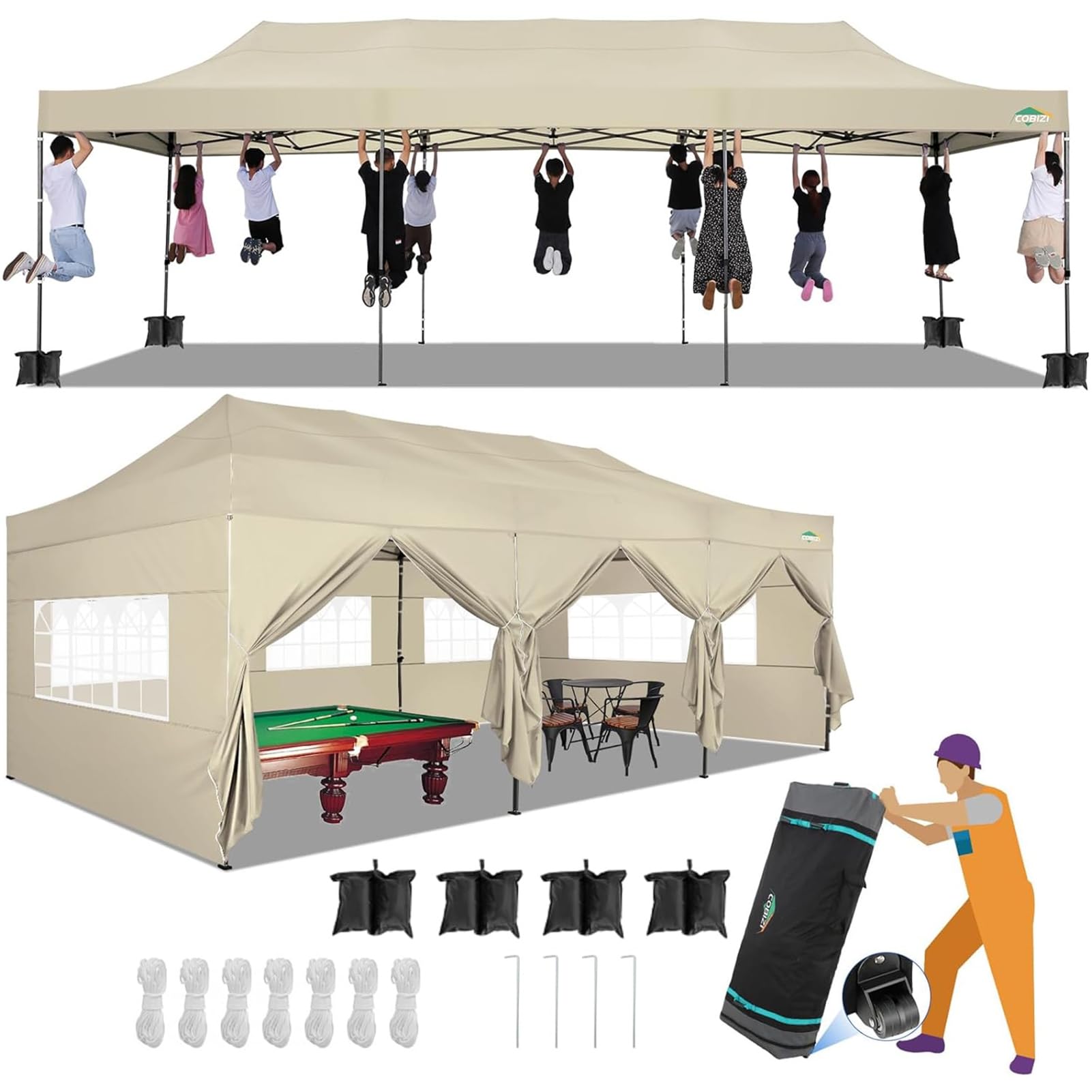 COBIZI Heavy Duty Pop up Canopy Tent with Sidewalls Commercial Canopy
