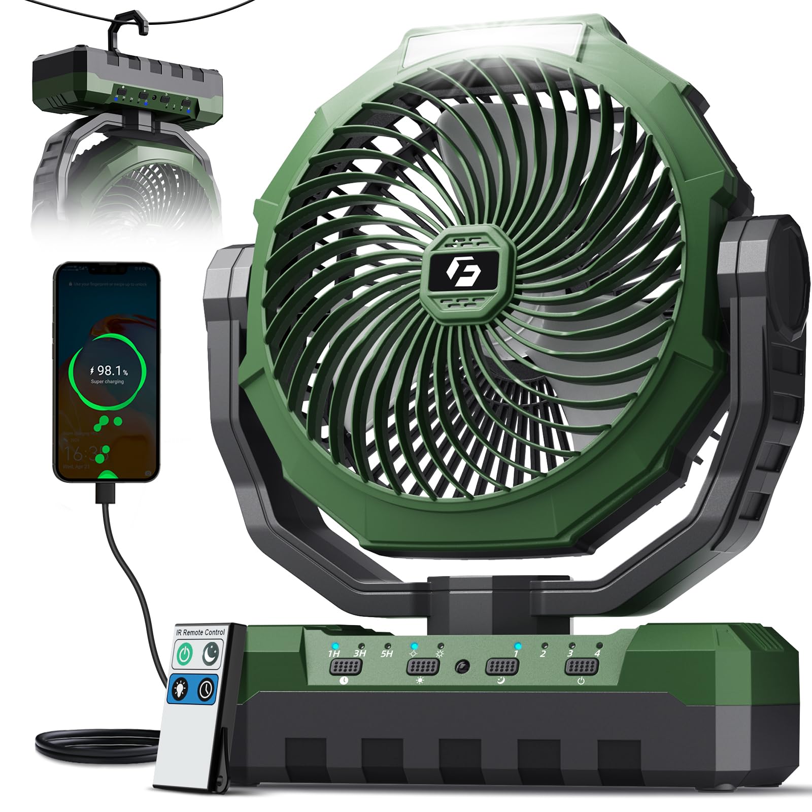 FRIZCOL 3-in-1 Camping Fan - Portable Fans Rechargeable - 24000mAh Battery Powered Fan with Light & Remote for Indoor, Outdoor, Tent, Travel, Fishing, Jobsite, Gifts for Men Dad Him