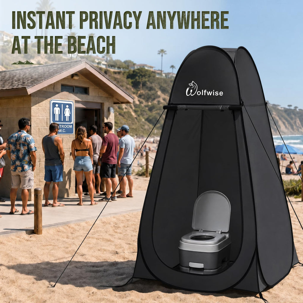 Wolfwise Pop Up Shower Tent for Camping Essentials, Portable Instant Changing Tent with Ventilation Window & Carry Bag, Privacy Dressing Room Bathroom Toilet for Beach, Outdoor
