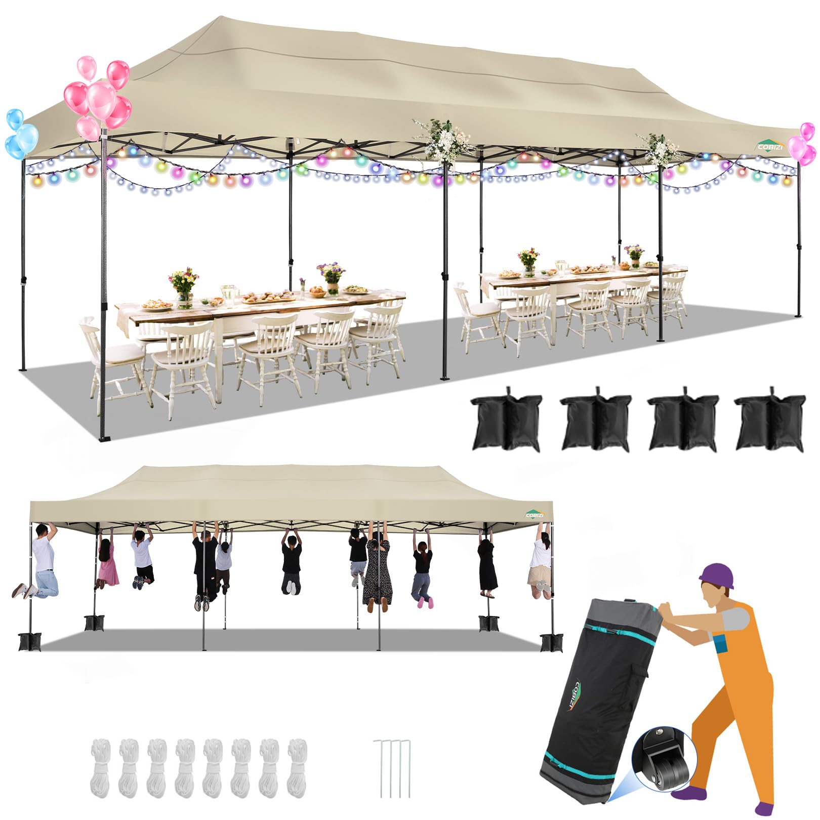 COBIZI Heavy Duty Pop up Canopy Tent with Sidewalls Commercial Canopy