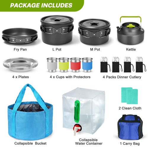 29-Piece Nonstick Camping Cookware and Tableware Set