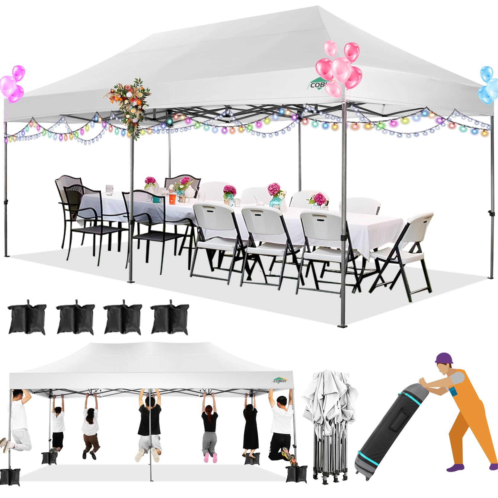 COBIZI Heavy Duty Pop up Canopy Tent with Sidewalls Commercial Canopy